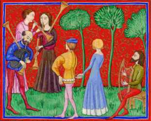 Medieval illumination of wedding party